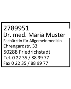 30x45 Stempel Kassenarztstempel Arztstempel Rahmen geöffnet Facharzt Allgemeinarzt Arztnummer Adresse