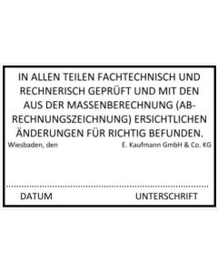 Stempel Fachtechnisch Rechnerisch geprüft Massenberechnung Rechnungszeichnung Änderung Richtig befunden 