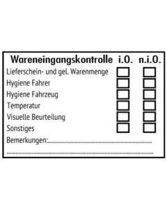 Stempel Wareneingangskontrolle Lieferschein Warenmenge Hygiene Temperatur Visuelle Beurteilung Bemerkungen